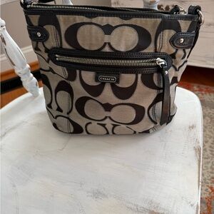 Coach Black and Cream Shoulder Bag with Signature Monogram